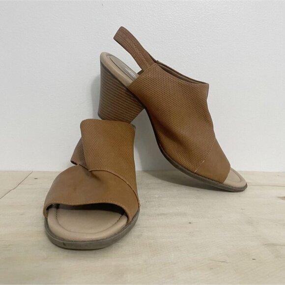 Dr Scholl's Shoes Size 11 Slingback Heel Sandal Open Toe Beige Camel Comfort - Picture 1 of 7